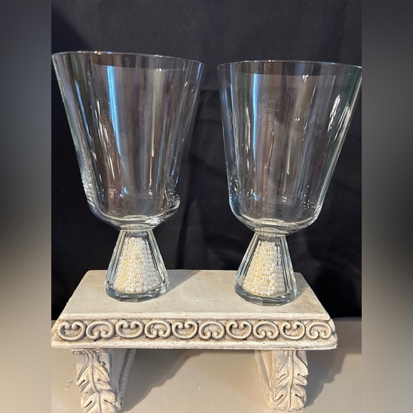 2 Oleg Cassini Glasses, clear glass with pearls. 12oz - Picture 3 of 11